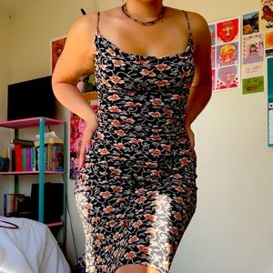 Floral black cocktail dress